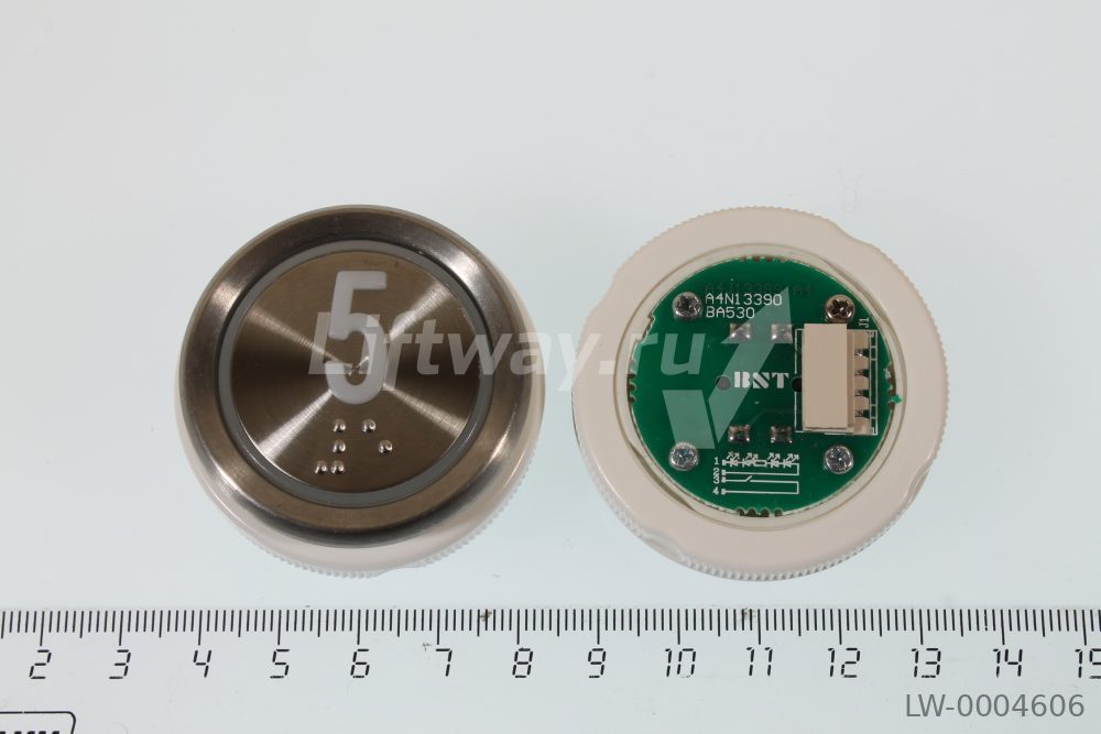 Кнопка приказа "5" Doppler, металлическая круглая с брайлем, пластиковая цифра, красная подсветка