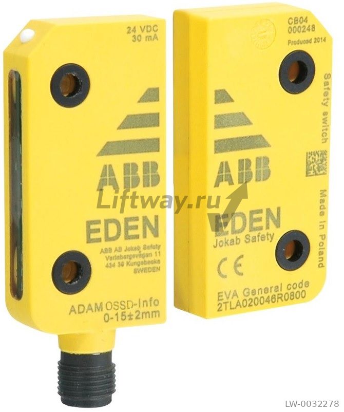 Датчик безопасности бесконтактный Eden OSSD, Adam, 15mm, 24V, M12, IP69K