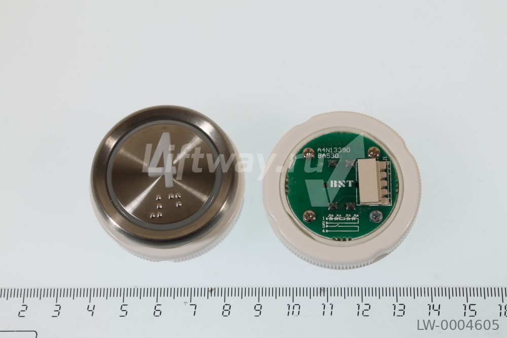 Кнопка приказа "4" Doppler, металлическая круглая с брайлем, пластиковая цифра, красная подсветка