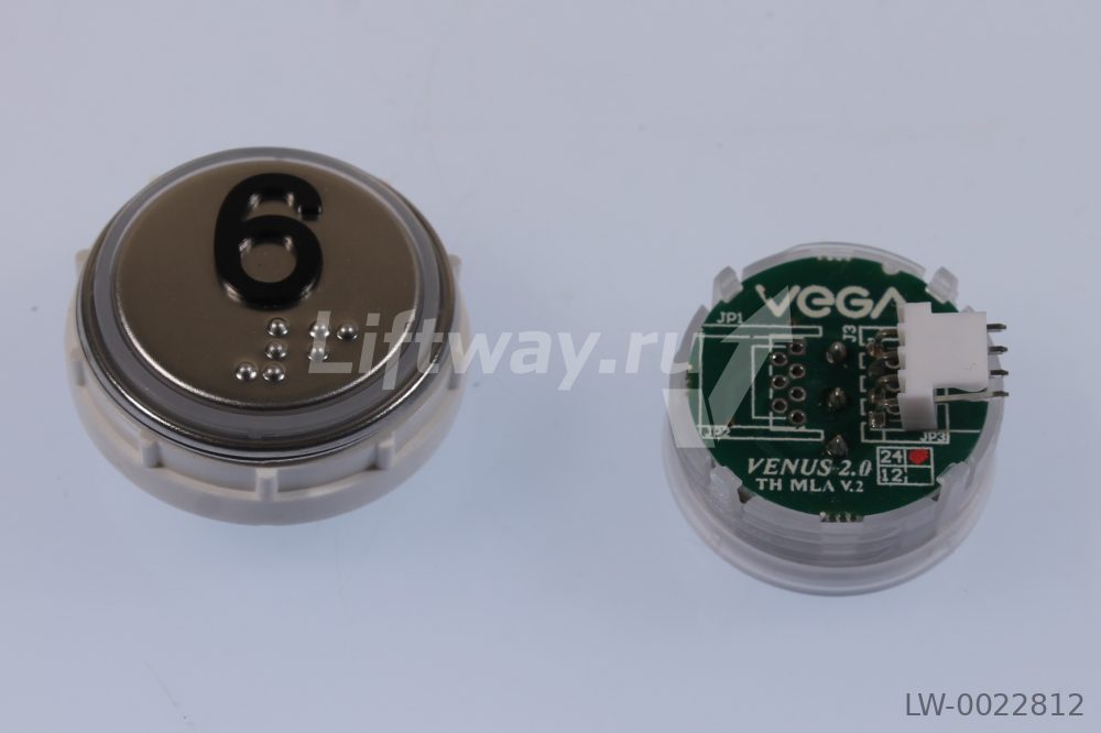 Кнопка приказа Vega Venus "6", с кодом Брайля,24В, красная подсветка (разъем MLA)