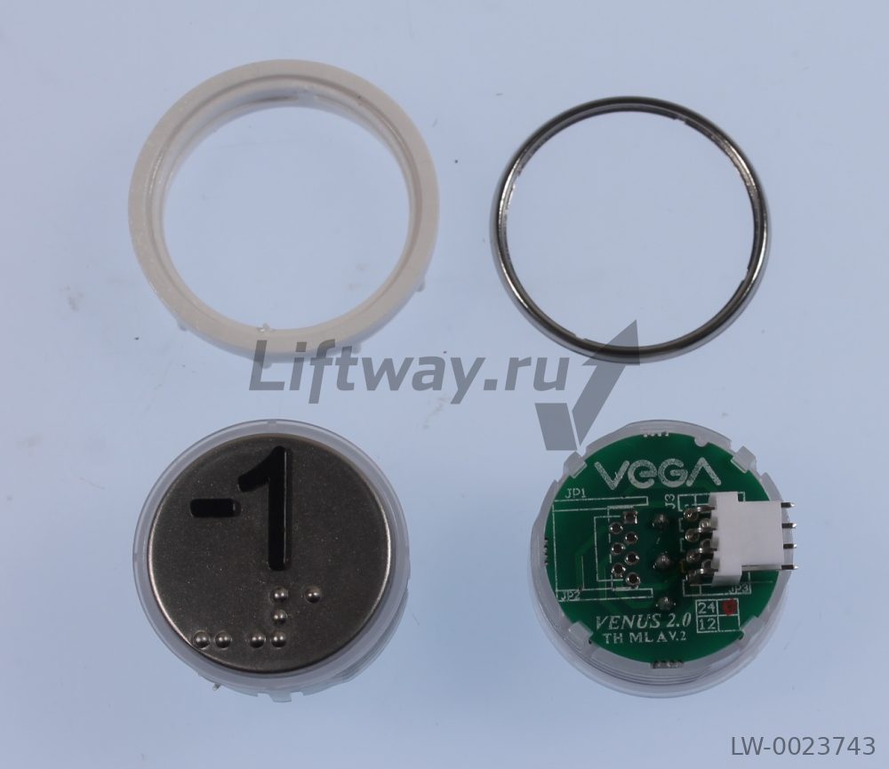 Кнопка приказа Vega Venus "-1", с кодом Брайля,24В, красная подсветка (разъем MLA)