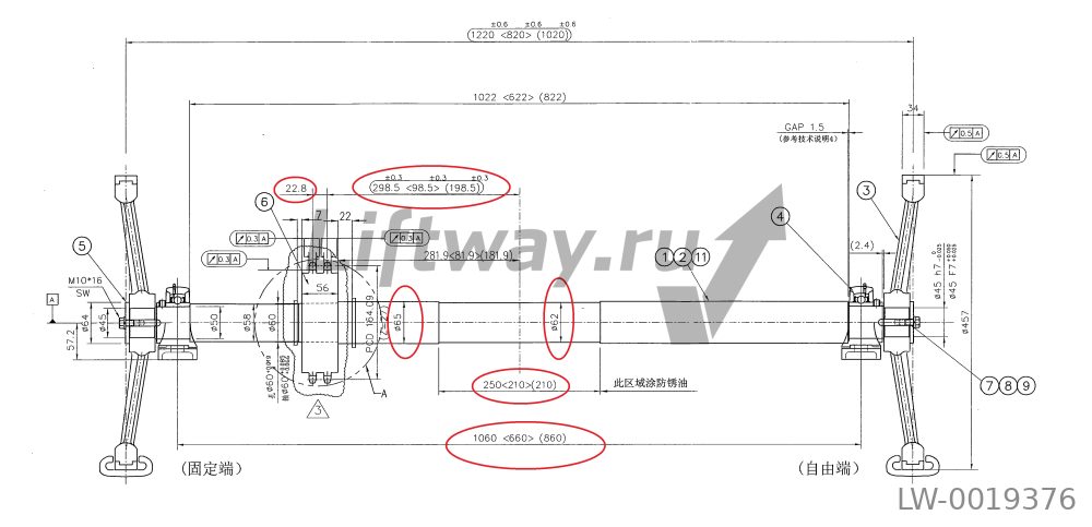 Вал привода поручня эскалатора Sigma тип SCE35-1200, без приводных колес поручня