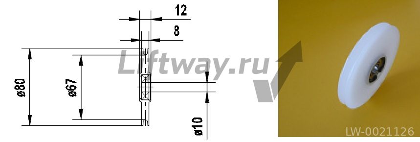 Ролик тросика D80/67/10 x 12/8мм с подш. 6000ZZ для дверей M2TS4