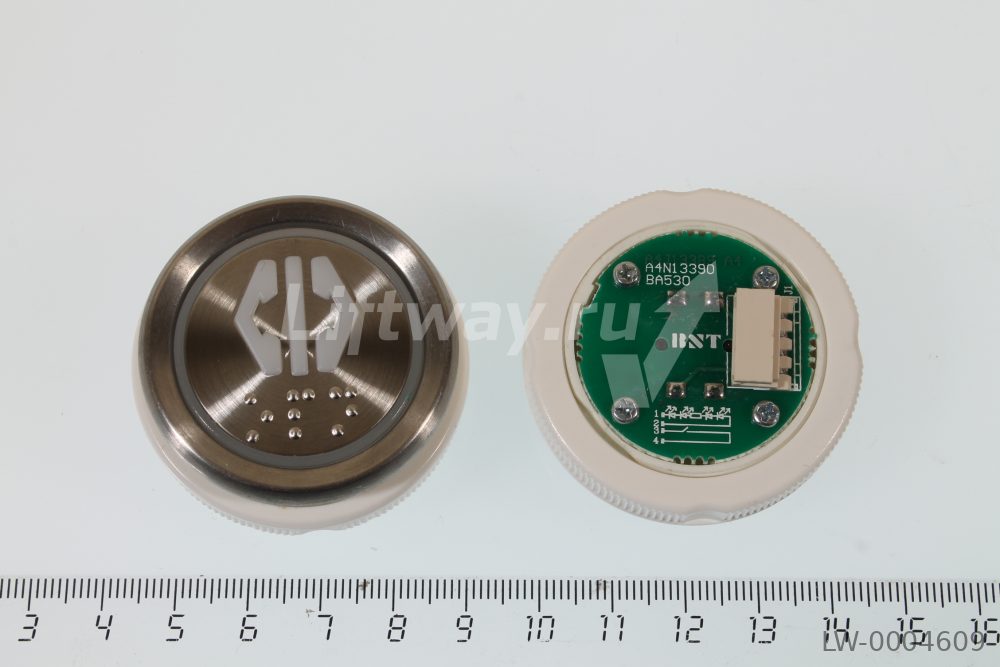 Кнопка приказа "открытие" Doppler, металлическая круглая с брайлем,  красная подсветка