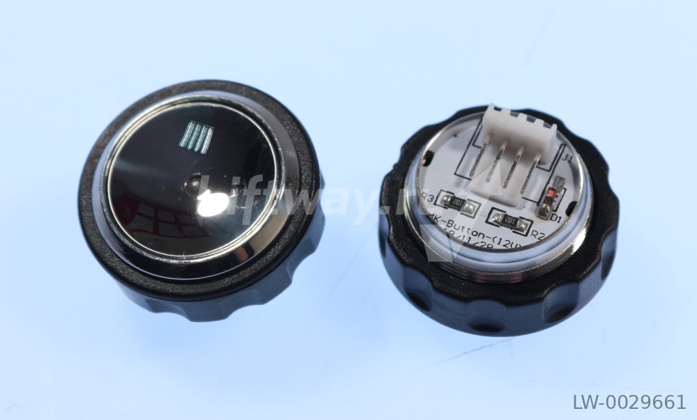 Кнопка антивандальная (полированная), тип MK-Button, посадка 27,5мм, LED красный, разъем AMP (Китай)