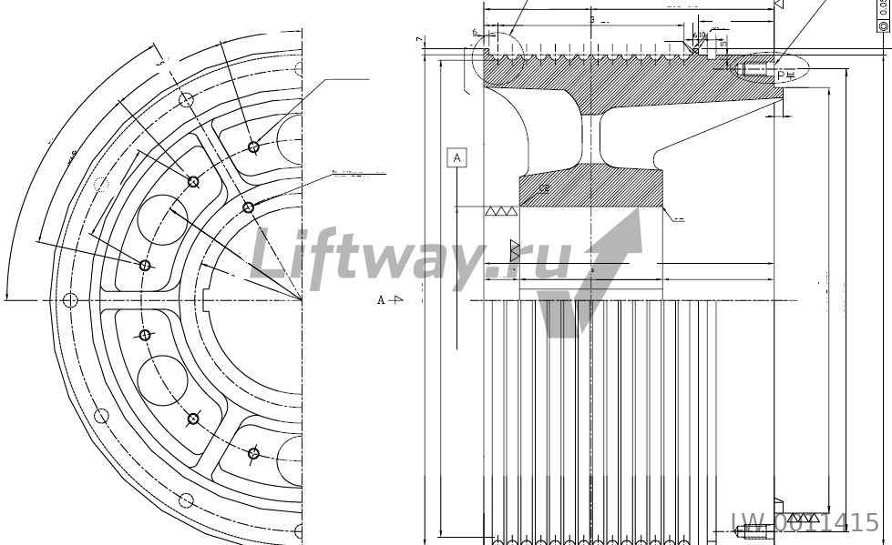Приводной барабан (КВШ) D=550mm, 14 канавок для лебедки STD 41 Sigma