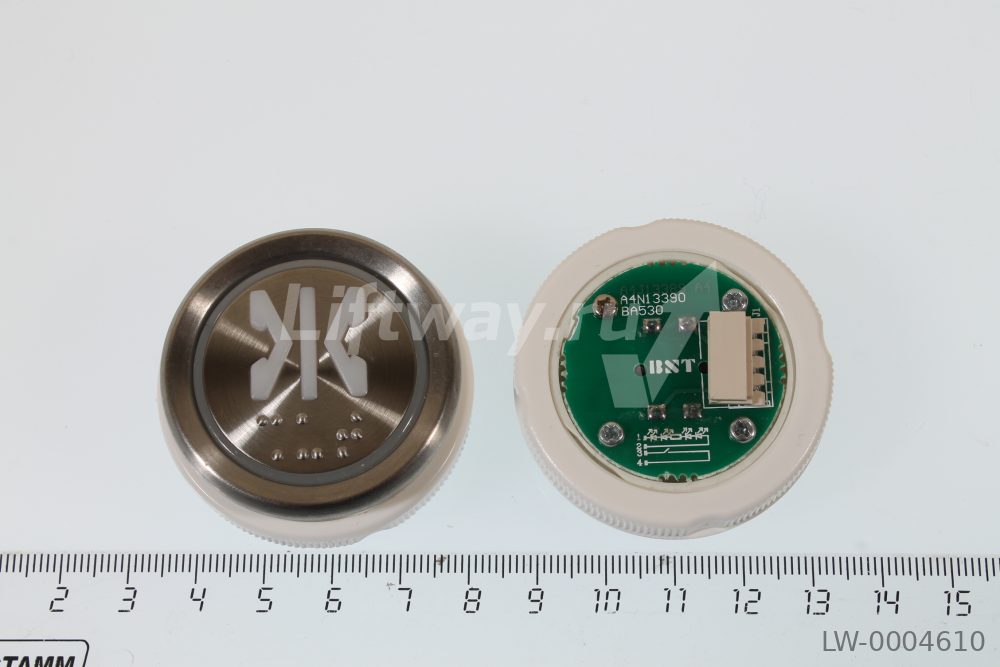 Кнопка приказа "закрытие" Doppler, металлическая круглая с брайлем,  красная подсветка