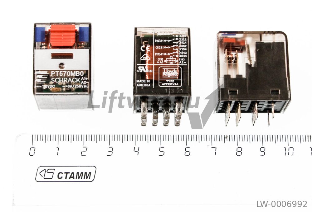 Промежуточное реле PT, 4 перекл.контакта,6А,110VDC+LED+диод, SCHRACK