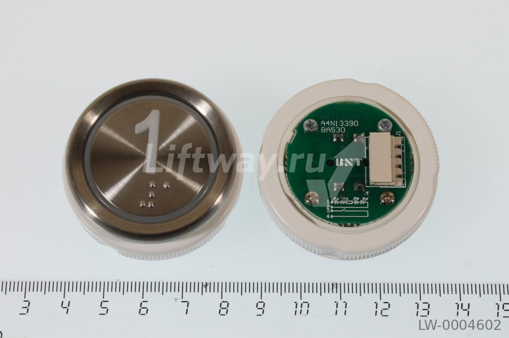 Кнопка приказа "1" Doppler, металлическая круглая с брайлем, пластиковая цифра, красная подсветка