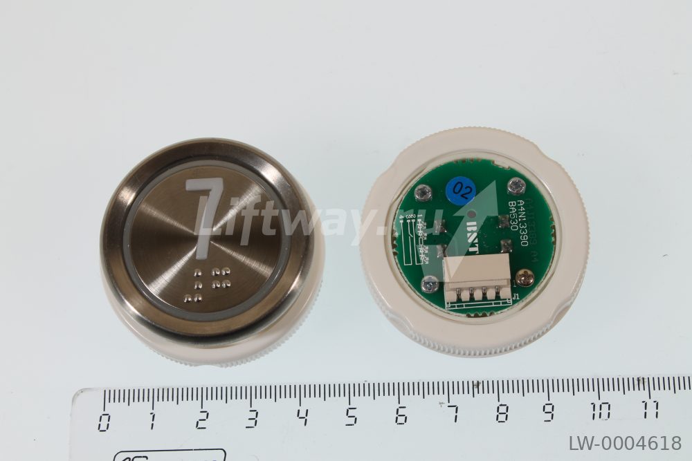 Кнопка приказа "7" Doppler, металлическая круглая с брайлем, пластиковая цифра, синяя подсветка