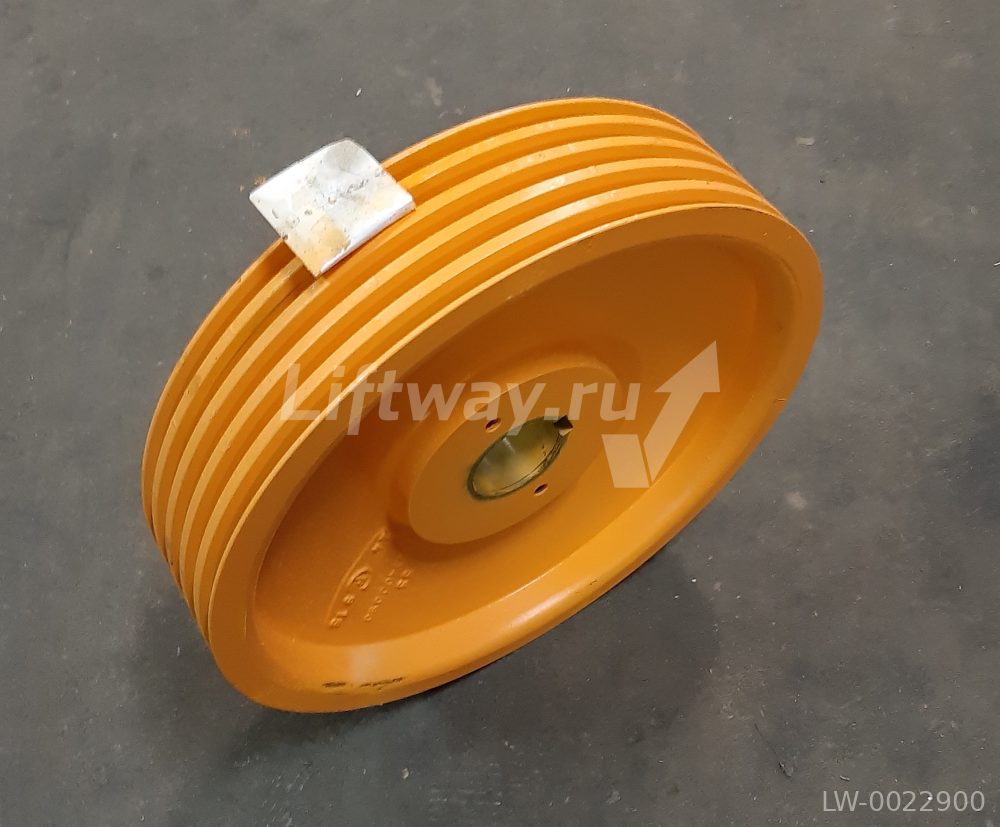 КВШ (диск) Ø 400mm 5 канавок, канат 10 мм, V 35°, с подрезом 97°, L.90мм, шаг 18mm, лебедка LEO